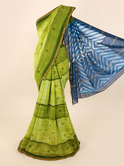 

Pothys Olive Green & Blue Pure Cotton Striped Saree