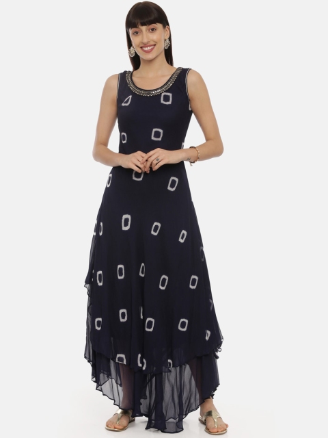 

Neerus Women Navy Blue Printed Maxi Dress