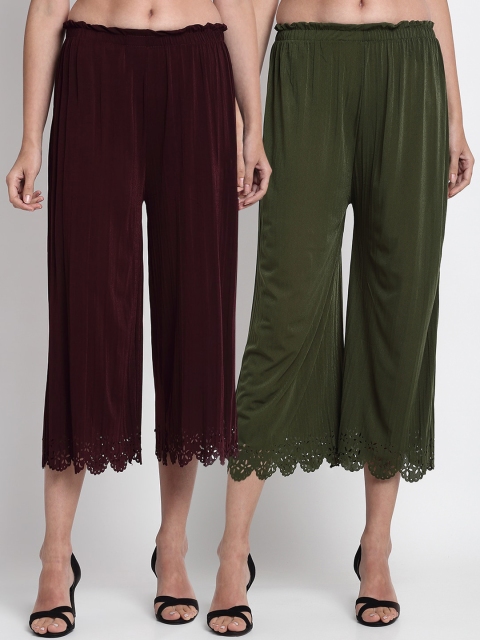 

NEUDIS Women Pack of 2 Solid Palazzos, Olive