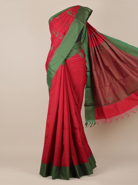 

Pothys Red & Green Silk Cotton Woven Design Saree