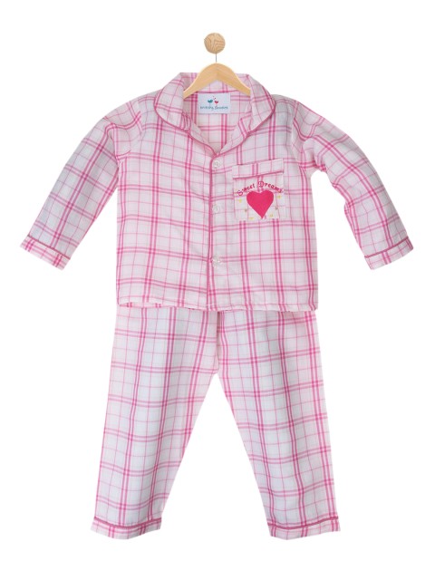 

Knitting Doodles Kids Pink & White Printed Cotton Night suit