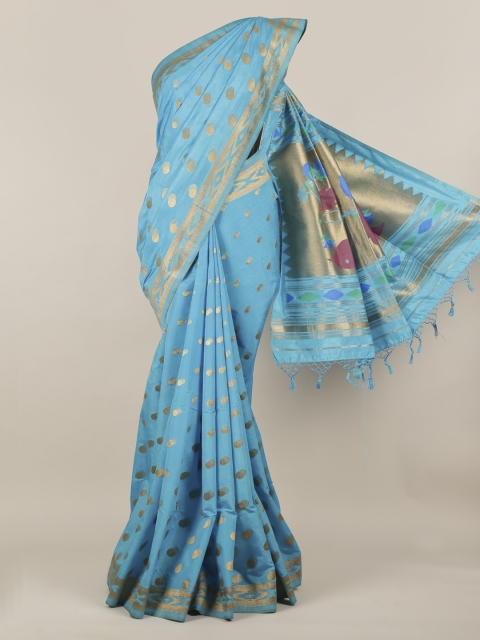 

Pothys Blue Woven Design Jute Silk Saree