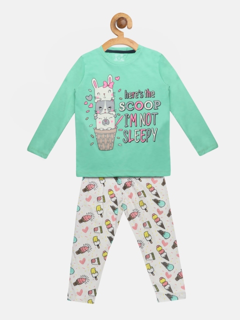 

Lazy Shark Girls Green & White Graphic Printed Night Suit LSTF0563-23