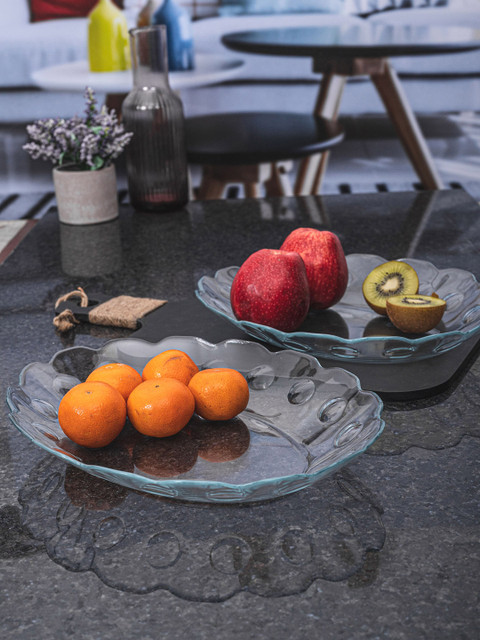

GOODHOMES Set Of 2 Transparent Glass Oval-Shaped Serving Plates
