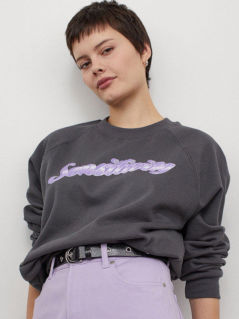 

H&M Women Grey & Lavender Printed Sweatshirt