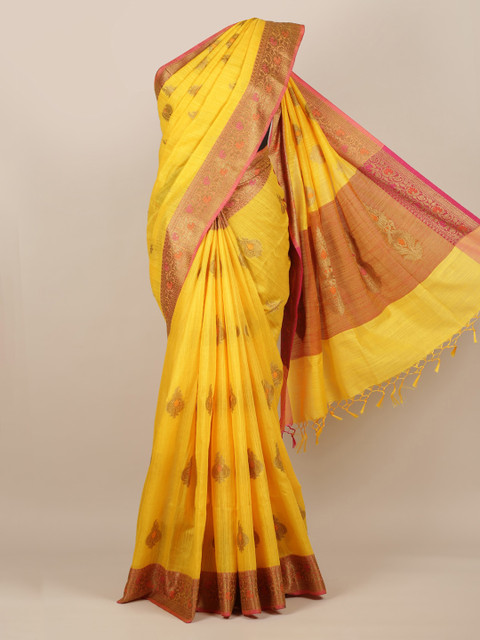 

Pothys Yellow Woven Design Cotton Blend Saree