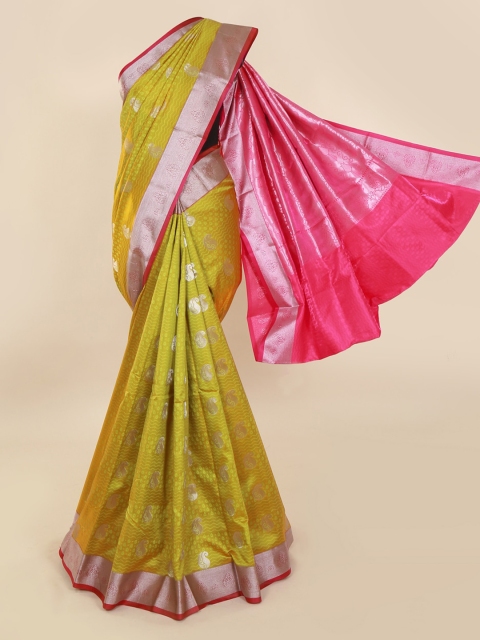 

Pothys Green & Silver-Toned Art Silk Woven Design Saree With Zari Border