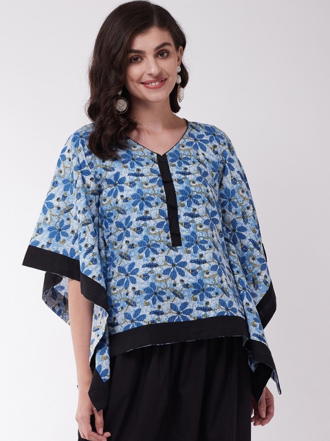 

InWeave Blue Floral Printed Kimono Sleeves Kaftan Top