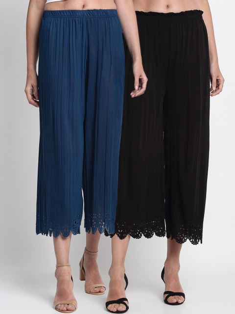 

NEUDIS Women Blue & Black Solid Wide Leg Palazzos
