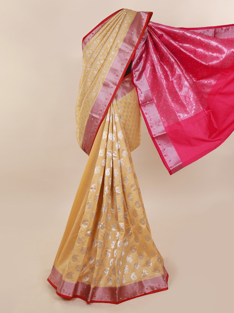 

Pothys Cream-Coloured & Pink Art Silk Woven Design Saree