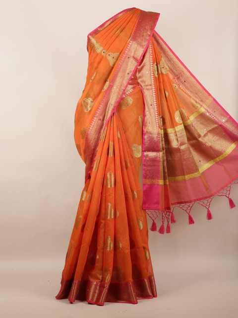

Pothys Orange Woven Design Stone Work Cotton Blend Saree