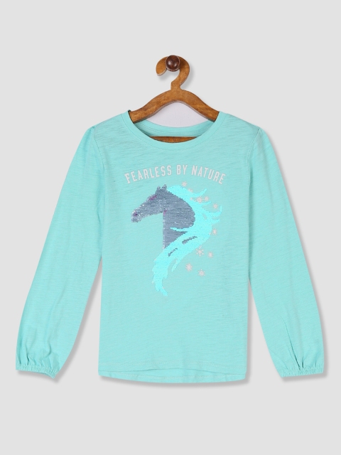 

GAP Girls Turquoise Blue Disney Frozen 2 Sequined Round Neck T-shirt