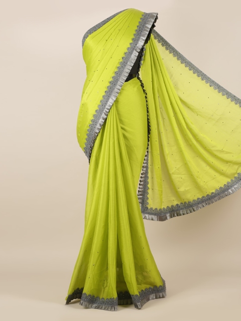 Pothys Green Solid Poly Georgette Saree