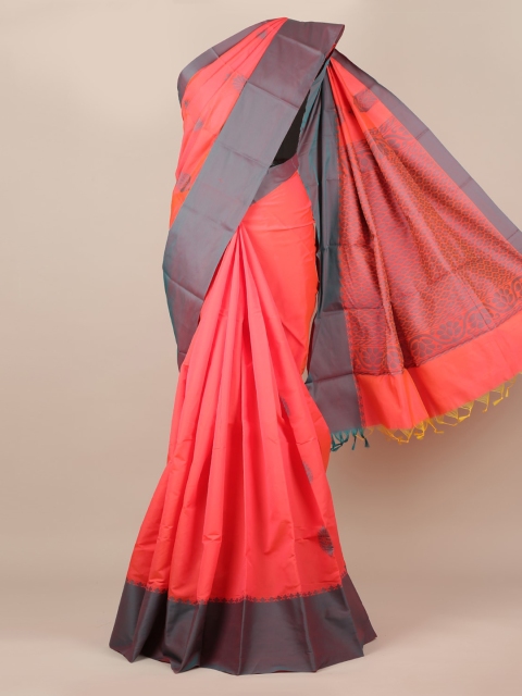 

Pothys Pink & Grey Silk Cotton Solid Saree