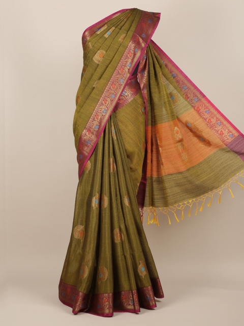 

Pothys Green & Gold-Toned Cotton Blend Woven Design Saree