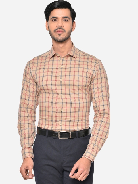 

JADE BLUE Men Beige & Red Slim Fit Checked Formal Shirt