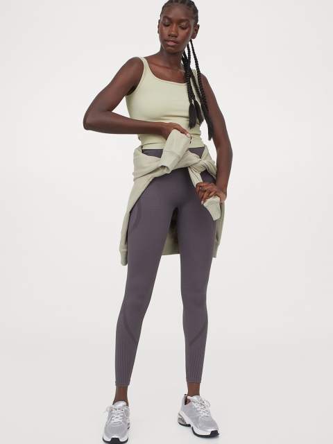 

H&M Women Grey Solid Seamless Shaping Sports Sustainable Tights
