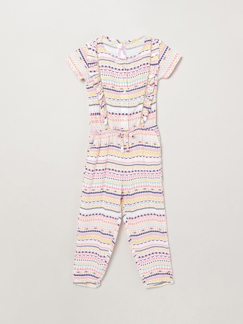 

max Girls Off-White & Pink Printed Basic Jumpsuit