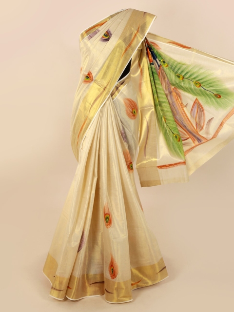 

Pothys Gold-Toned Printed Pure Cotton Saree