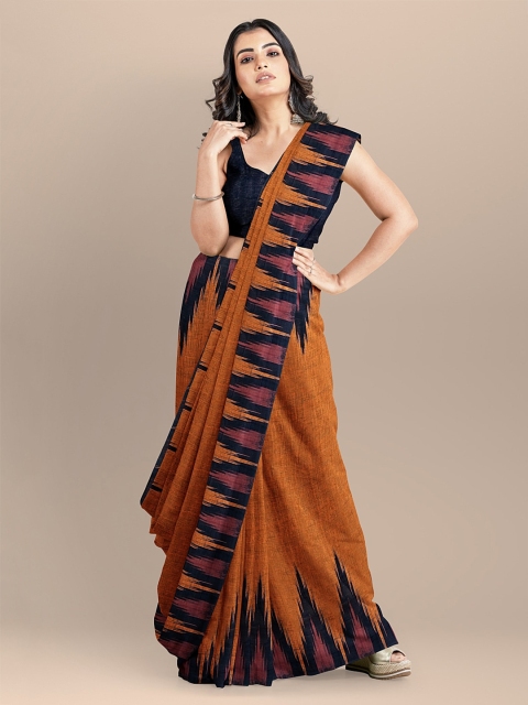 

BharatSthali Orange & Navy Blue Pure Cotton Woven Design Sambalpuri Handloom Saree