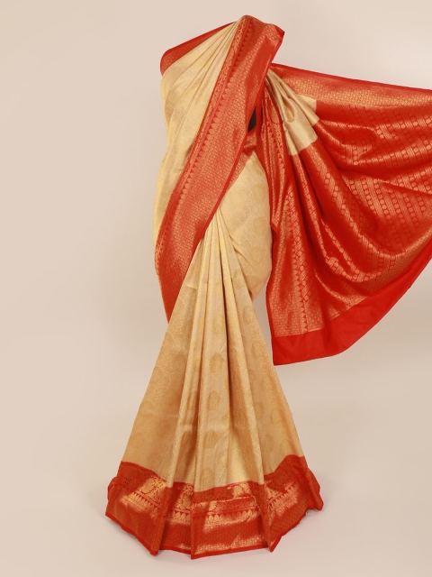 Pothys Cream-Coloured & Red Pure Silk Woven Design Saree