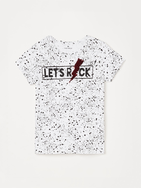 Fame Forever by Lifestyle Girls White & Black Printed Sequined Top