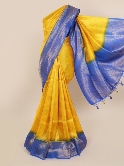 

Pothys Yellow & Navy Blue Pure Silk Woven Design Saree