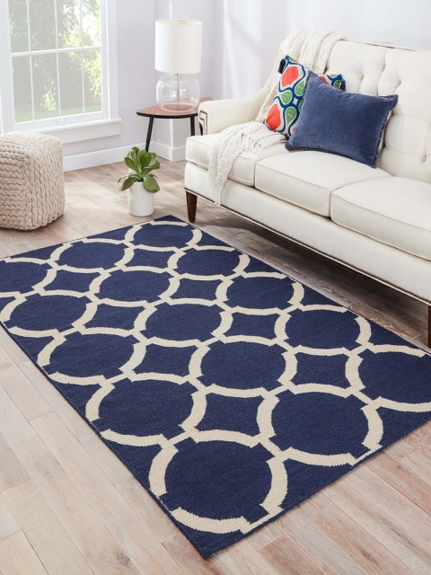 

Jaipur Rugs Navy Blue & Beige Geometric Hand-Tufted Woolen Carpet