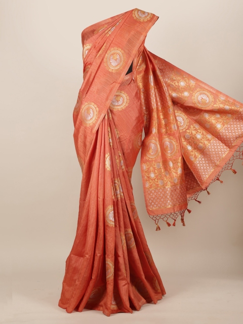 

Pothys Peach-Coloured & Gold-Toned Jute Silk Woven Design Saree