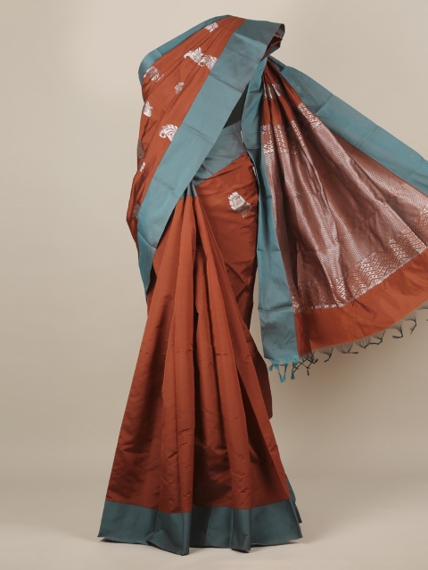 

Pothys Brown & Silver-Toned Silk Cotton Woven Design Saree