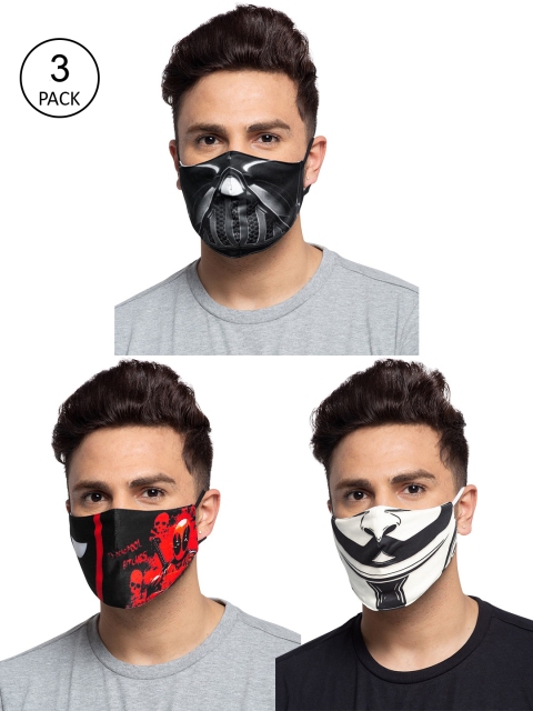 

TREEMODA Men Pack of 3 Multicoloured Printed 3-Ply Reusable Cloth Masks, Black