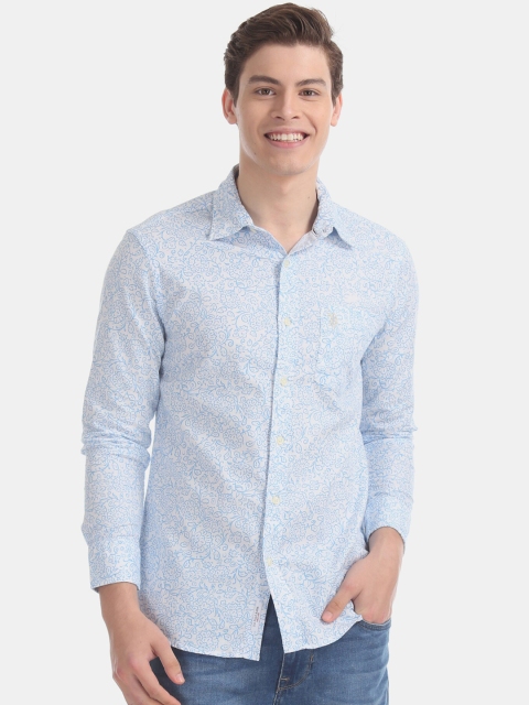 

U.S. Polo Assn. Men White & Blue Regular Fit Printed Casual Shirt