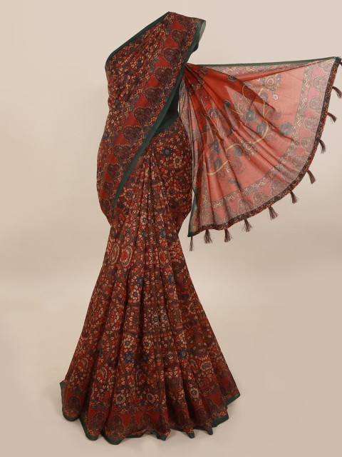 

Pothys Maroon Printed Cotton Blend Chanderi Saree