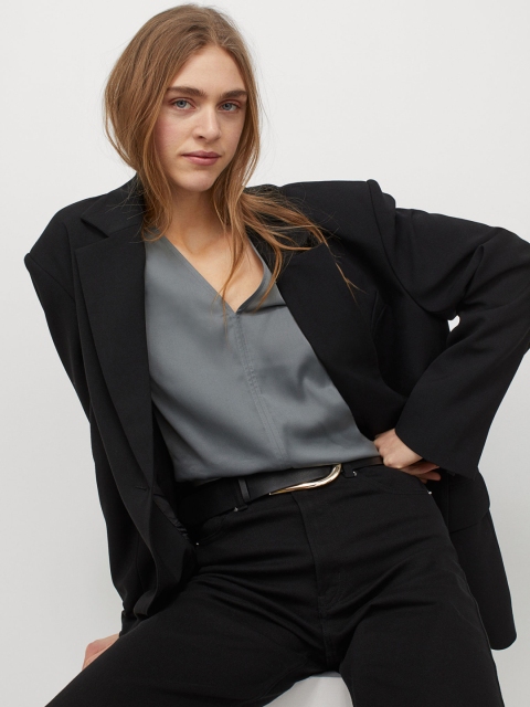 

H&M Women Grey V-neck Blouse