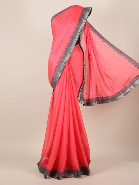 

Pothys Pink Embellished Poly Georgette Saree