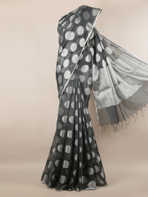 

Pothys Grey & Silver-Toned Cotton Blend Woven Design Saree With Zari Border