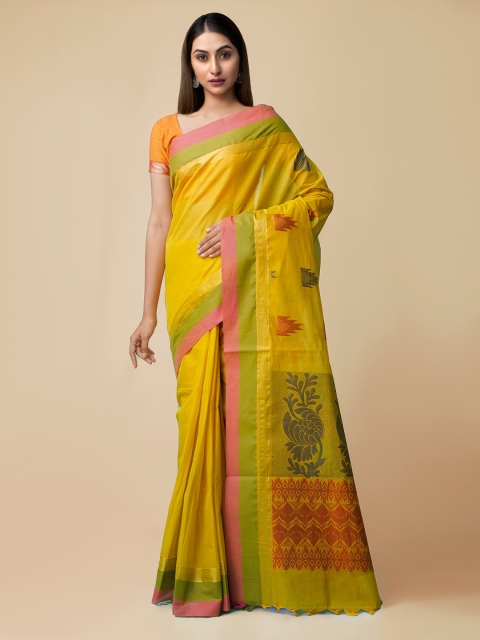 

Unnati Silks Yellow Pure Cotton Woven Design Handloom Uppada Saree