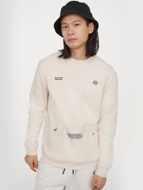 

H&M Men Off-White & Black Kangaroo-Pocket Sweatshirt