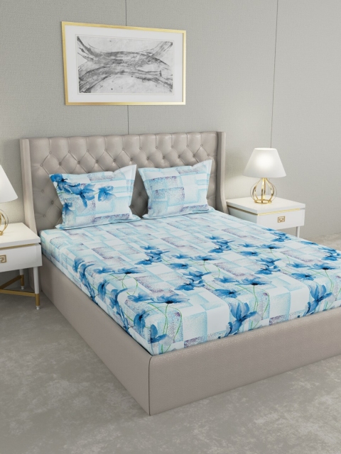 

Raymond Home Blue & White Floral 210 TC Cotton 1 King Bedsheet with 2 Pillow Covers