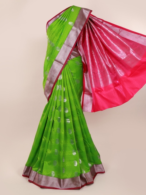 

Pothys Green & Silver-Toned Art Silk Woven Design Saree With Zari Border
