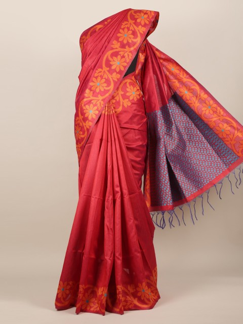 

Pothys Red Solid Jute Silk Saree