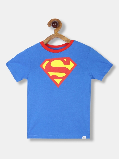 

GAP Boys Blue Printed Round Neck Detachable Superman Cape T-shirt