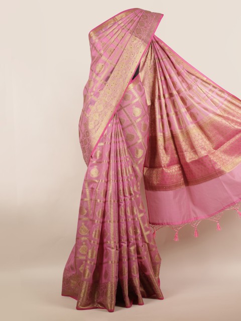 

Pothys Pink Checked Cotton Blend Saree