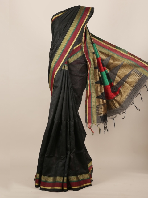 

Pothys Black Solid Jute Silk Saree