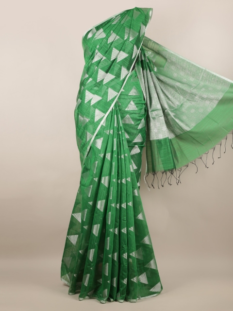 

Pothys Green & Silver-Toned Cotton Blend Woven Design Saree