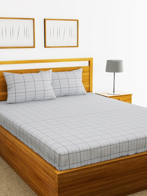 

BIANCA Grey Geometric 144 TC Cotton 1 King Bedsheet with 2 Pillow Covers