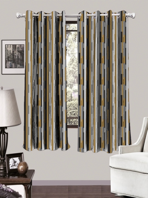 

HOUZZCODE Black & White Set of 2 Striped Black Out Window Curtains