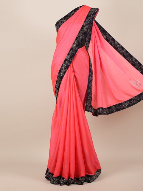 

Pothys Pink & Black Poly Georgette Solid Saree