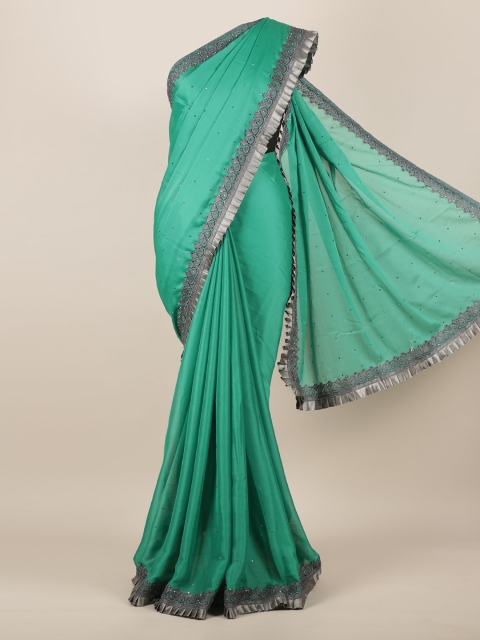 

Pothys Green & Grey Poly Georgette Embellished Saree