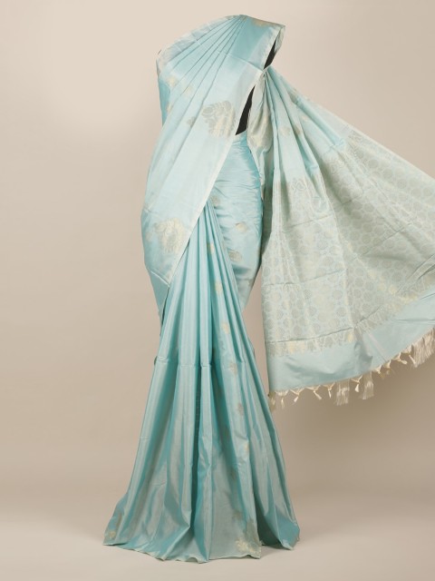

Pothys Blue & Silver-Toned Silk Cotton Woven Design Saree